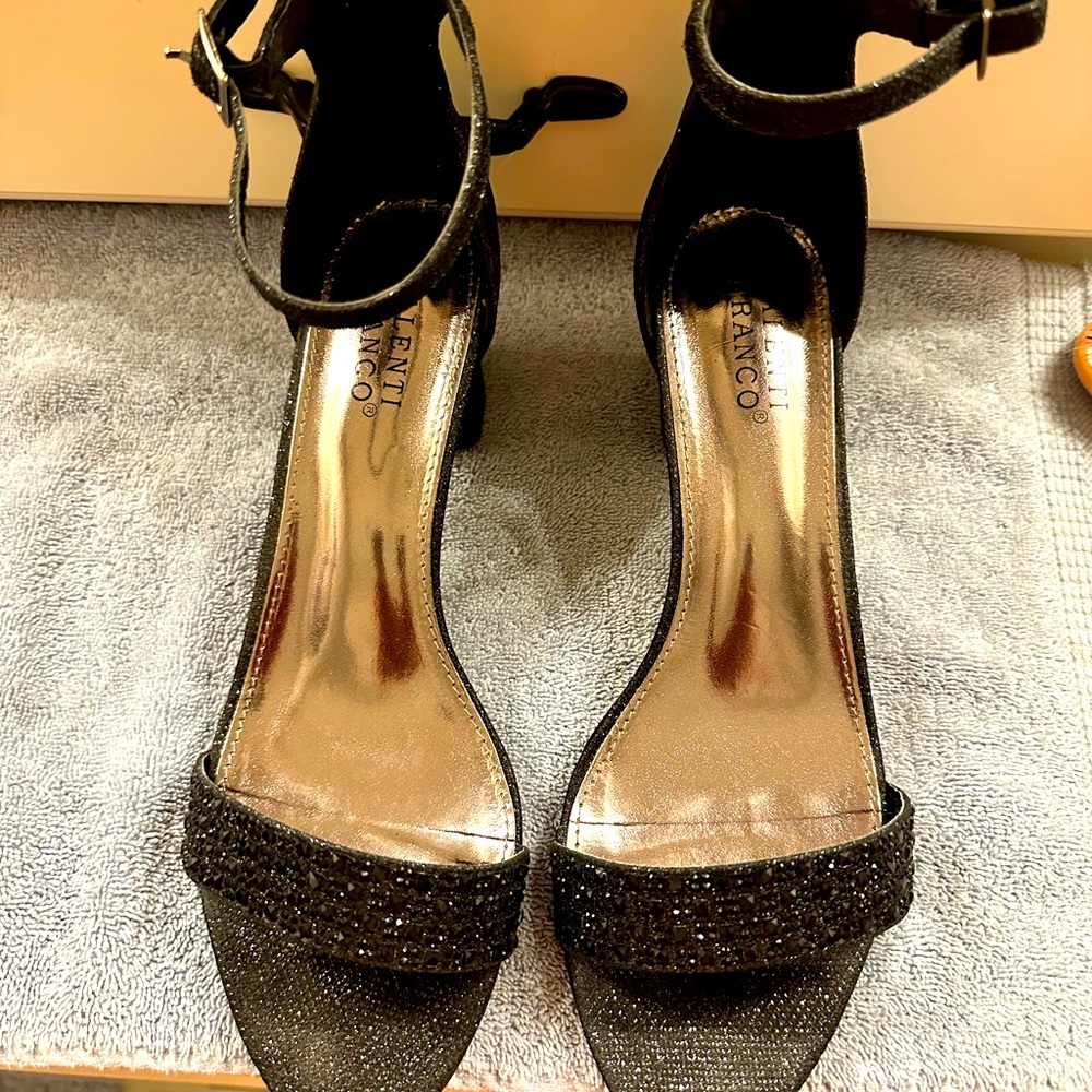 Mother of the groom shoes that I wore once. black sequence ankle straps.